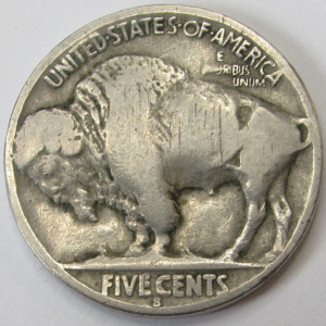 1919 S Buffalo Nickel - antique San Francisco mintmark American Indian nickel