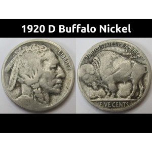 1920 D Buffalo Nickel - antique Denver mintmark better date Indian nickel