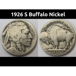 1926 S Buffalo Nickel - antique San Francisco mintmark bison nickel