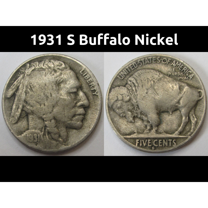 1931 S Buffalo Nickel - antique San Francisco mintmark bison nickel