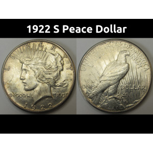 1922 S Peace Dollar - antique San Francisco mintmark antique silver dollar
