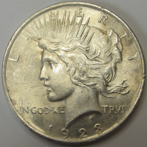 1923 Peace Dollar - antique uncirculated American silver dollar