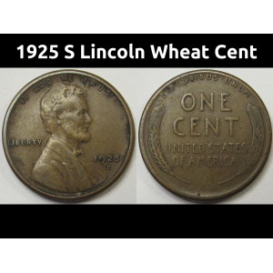 1925 S Lincoln Wheat Cent - antique San Francisco mintmark wheat penny