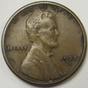 1925 S Lincoln Wheat Cent - antique San Francisco mintmark wheat penny