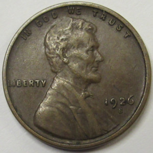 1926 S Lincoln Wheat Cent - antique high grade San Francisco mintmark wheat penny