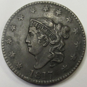 1817 Coronet Head Large Cent - antique better grade early American copper penny