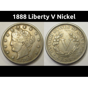 1888 Liberty V Nickel - better date antique Wild West era nickel