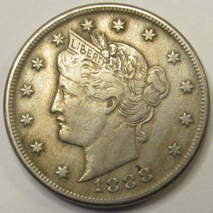 1888 Liberty V Nickel - better date antique Wild West era nickel