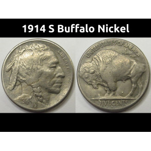 1914 S Buffalo Nickel - antique higher grade San Francisco mintmark five cent coin