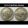 1914 S Buffalo Nickel - antique higher grade San Francisco mintmark five cent coin
