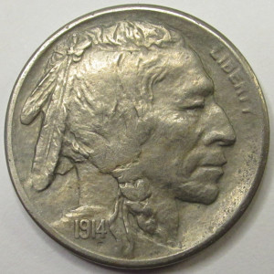 1914 S Buffalo Nickel - antique higher grade San Francisco mintmark five cent coin