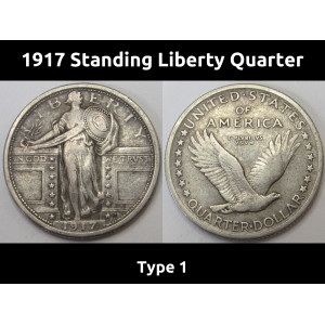 1917 Standing Liberty Quarter - second year of issue variety 1 silver coin