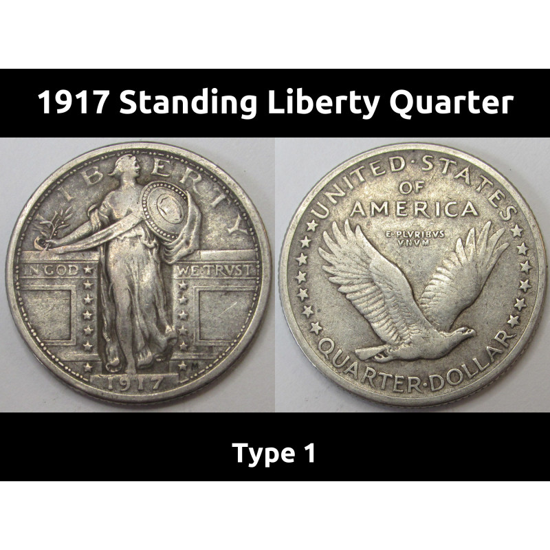 1917 Standing Liberty Quarter - second year of issue variety 1 silver coin