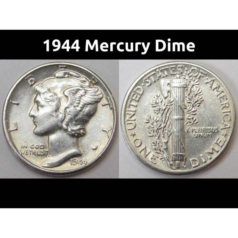 1944 Mercury Dime - uncirculated WW2 era American silver dime
