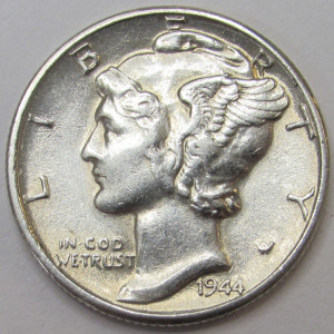 1944 Mercury Dime - uncirculated WW2 era American silver dime