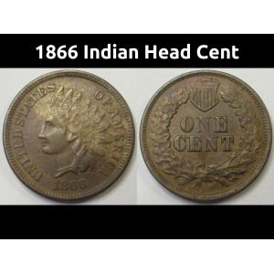 1866 Indian Head Cent - antique higher grade scarce date American penny