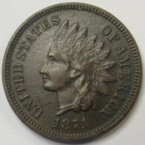 1871 Indian Head Cent - antique higher grade scarce date American Indian penny