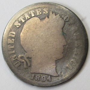 1894 Barber Dime - antique better date silver coin