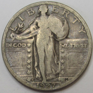 1927 S Standing Liberty Quarter - antique low mintage American silver quarter