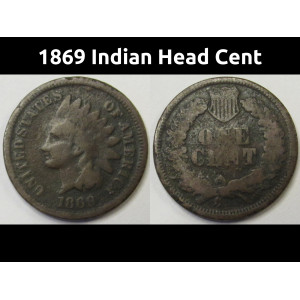 1869 Indian Head Cent - antique scarce year American penny