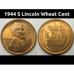 1944 S Lincoln Wheat Cent - antique San Francisco mintmark American wheat penny