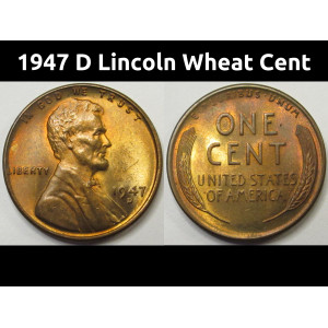 1947 D Lincoln Wheat Cent - old Denver mintmark American wheat penny