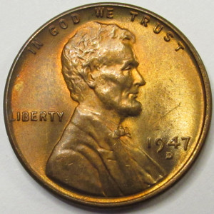 1947 D Lincoln Wheat Cent - old Denver mintmark American wheat penny