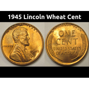 1945 Lincoln Wheat Cent - antique WW2 era American wheat penny