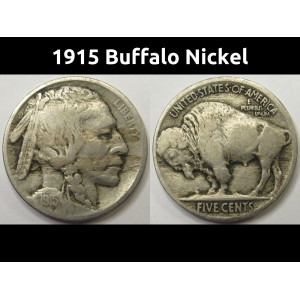 1915 Buffalo Nickel - antique American Indian design five cent coin