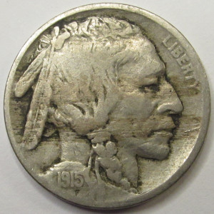 1915 Buffalo Nickel - antique American Indian design five cent coin