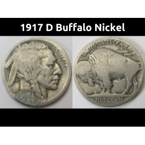 1917 D Buffalo Nickel - antique Denver mintmark American Indian five cent coin