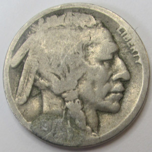 1917 D Buffalo Nickel - antique Denver mintmark American Indian five cent coin