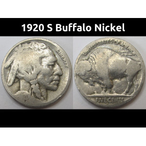 1920 S Buffalo Nickel - antique San Francisco mintmark bison five cent coin