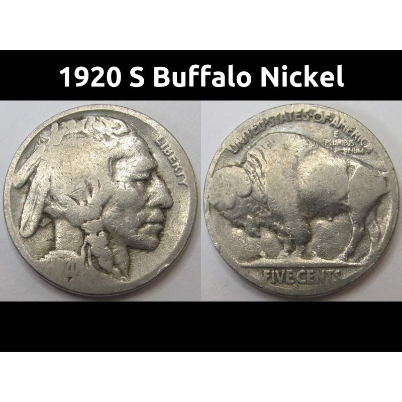 1920 S Buffalo Nickel - antique San Francisco mintmark bison five cent coin