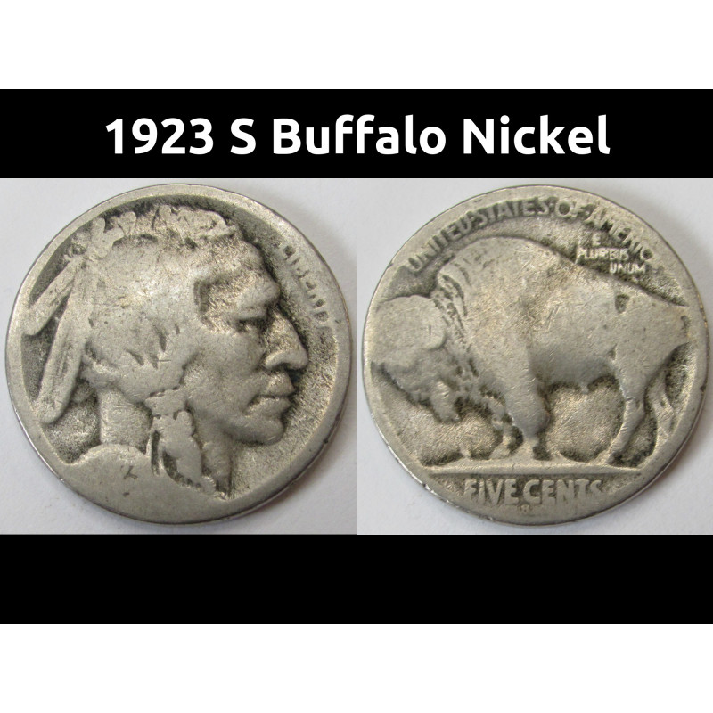 1923 S Buffalo Nickel - antique San Francisco mintmark American bison coin