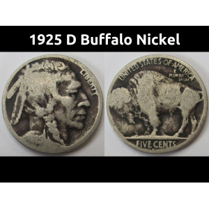 1925 D Buffalo Nickel - antique Denver mintmark American five cent coin