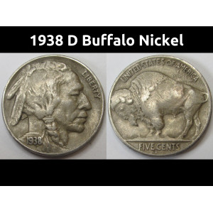 1938 D Buffalo Nickel - antique final year of issue Denver mintmark coin