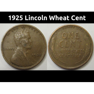 1925 Lincoln Wheat Cent - antique American wheat penny coin