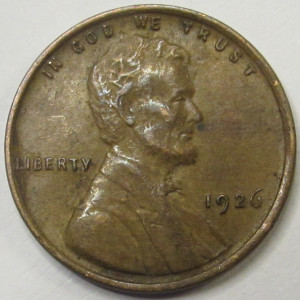 1926 Lincoln Wheat Cent - antique twenties American wheat penny