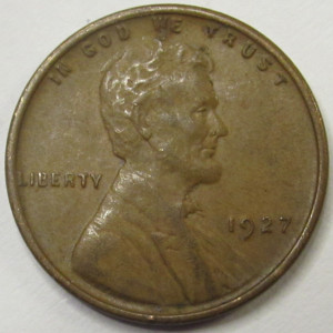 1927 Lincoln Wheat Cent - antique twenties American wheat penny coin
