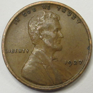 1927 Lincoln Wheat Cent - antique twenties American wheat penny