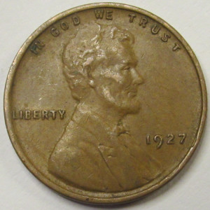 1927 Lincoln Wheat Cent - antique 99 year old American wheat penny