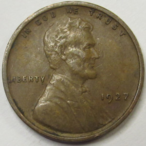 1927 Lincoln Wheat Cent - antique American wheat penny coin