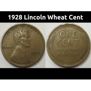 1928 Lincoln Wheat Cent - antique American wheat penny