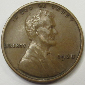 1928 Lincoln Wheat Cent - antique American wheat penny
