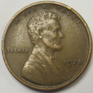1928 Lincoln Wheat Cent - antique American penny coin