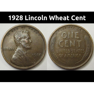 1928 Lincoln Wheat Cent - antique twenties American wheat penny