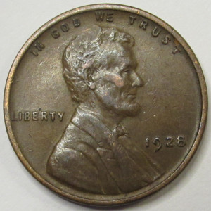 1928 Lincoln Wheat Cent - antique twenties American wheat penny