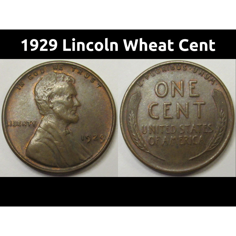 1929 Lincoln Wheat Cent - antique twenties American wheat penny