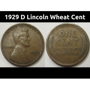 1929 D Lincoln Wheat Cent - antique Denver mintmark American penny coin